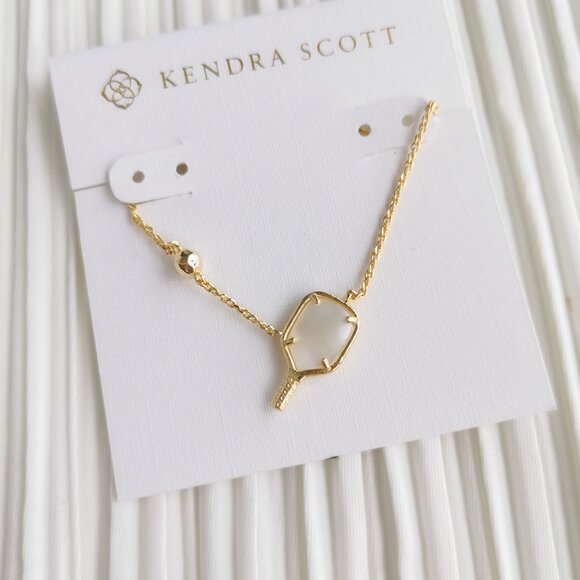 Kendra Scott Pickleball Ivory Mother-of-Pearl Gold Necklace - Picture 1 of 4